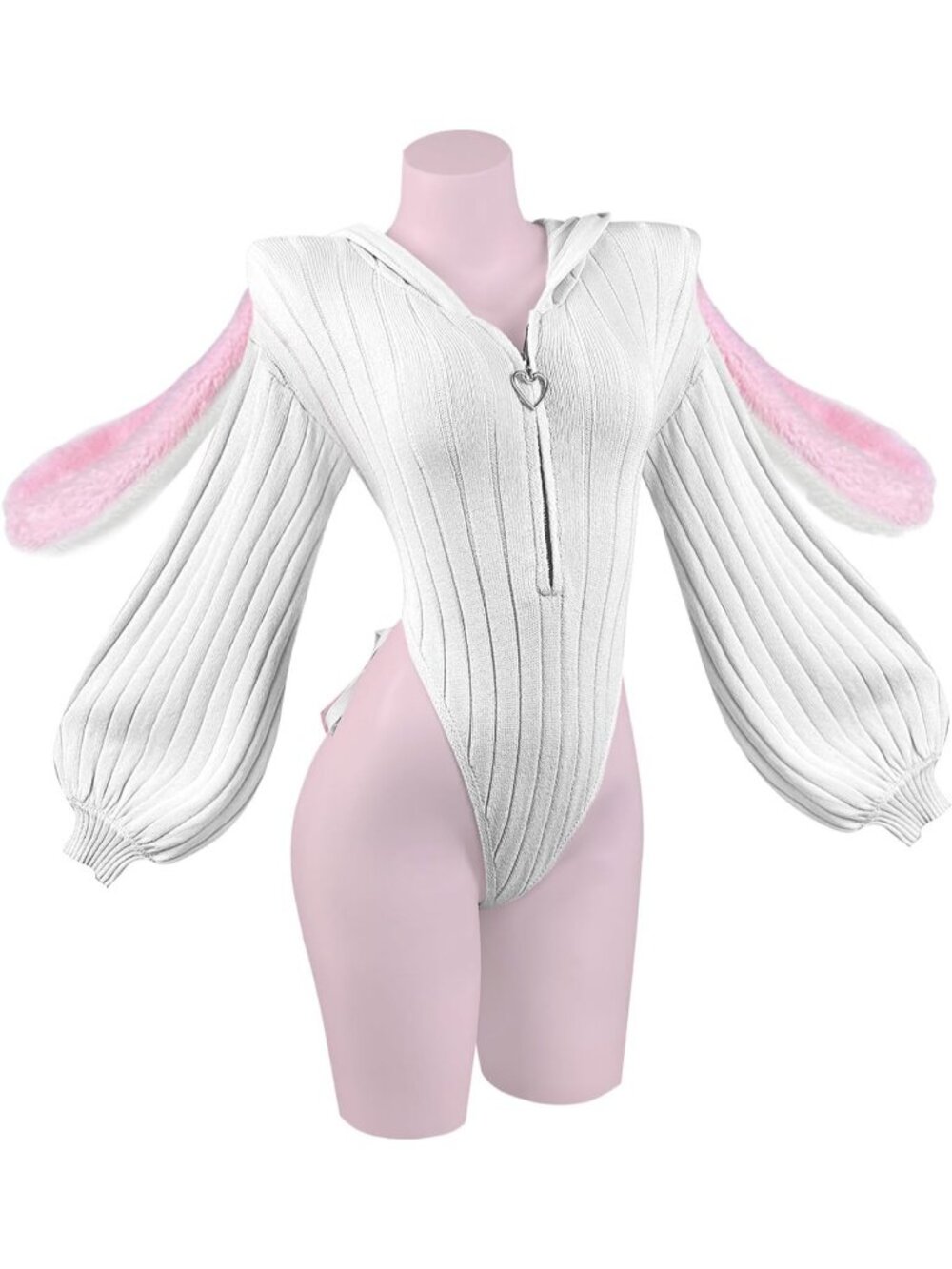 Women's White Knitted Lingerie Cosplay Costumes Bunny Outfits Bodysuit Tops